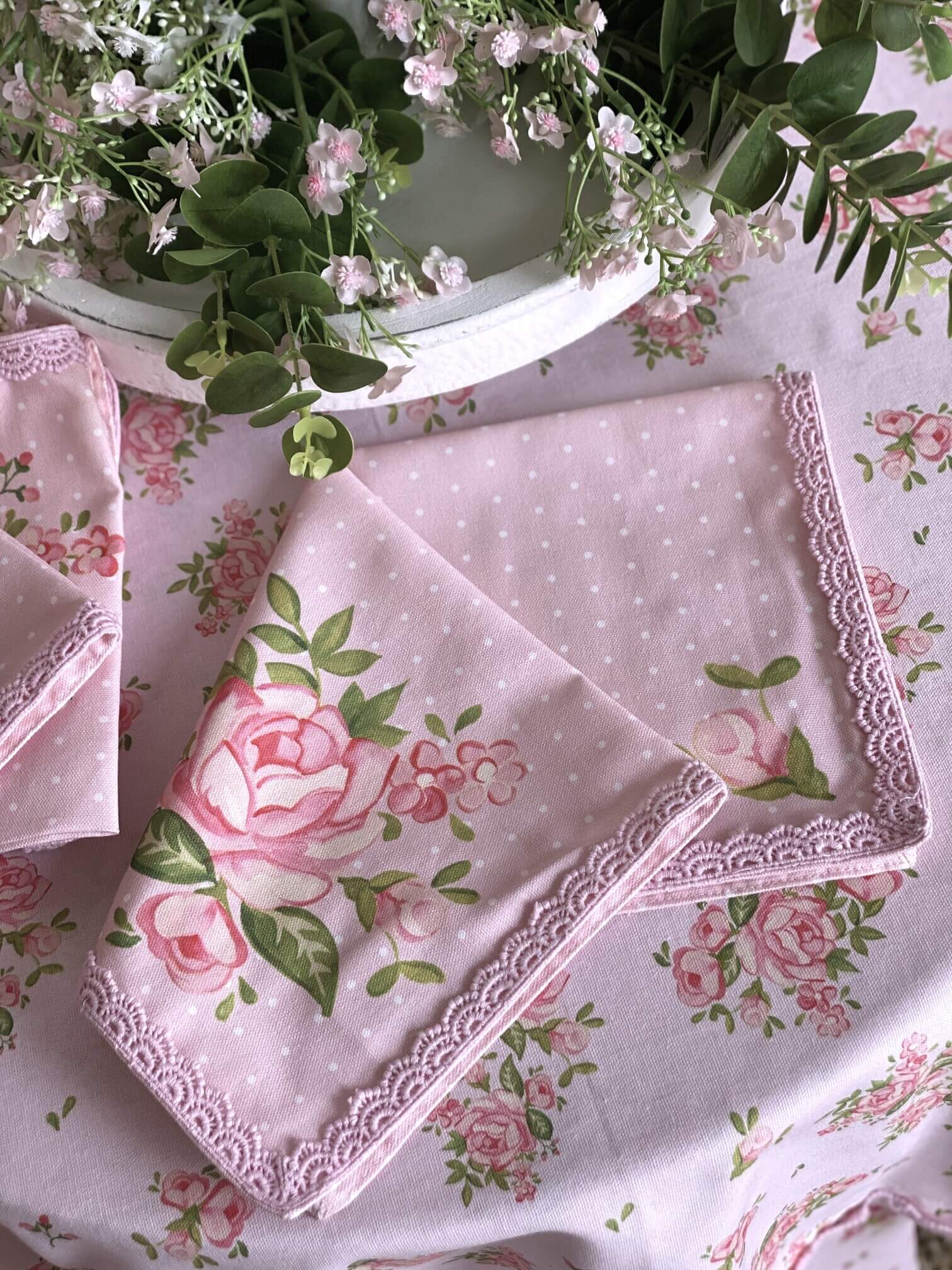 Lot de 6 serviettes de table tissu Sweet Roses Clayre & Eef - Déco d'Élise