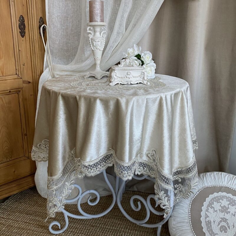 Nappe velours dentelle shabby chic Blanc Mariclo