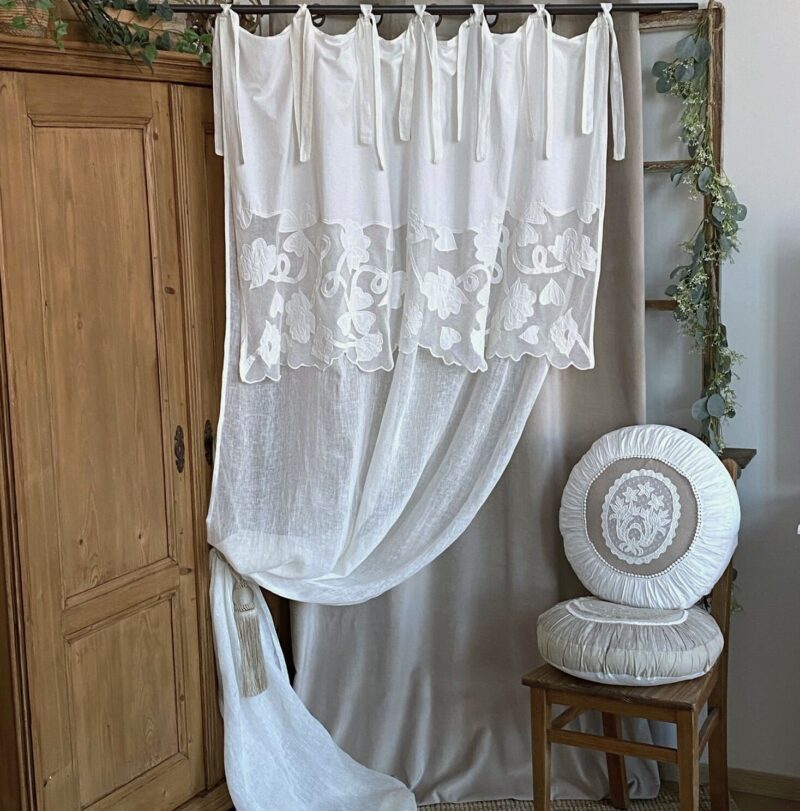 Rideau voilage shabby chic écru 150x300cm