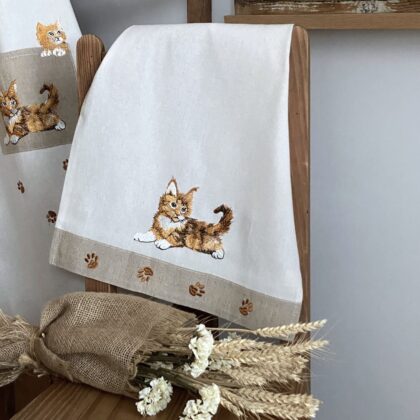 Torchon de cuisine broderie chat