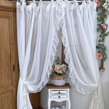 Lot de 2 rideaux romantiques 200x290cm Blanc Mariclo