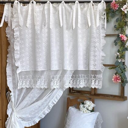 Cantonnière romantique Shabby chic broderie anglaise Blanc Mariclo