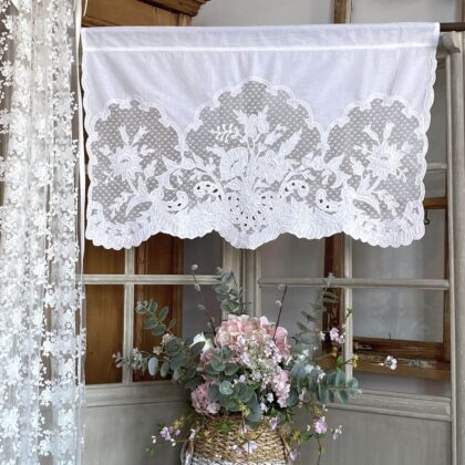 Ridzau beise bise romantique, cantonnière Blanc Mariclo