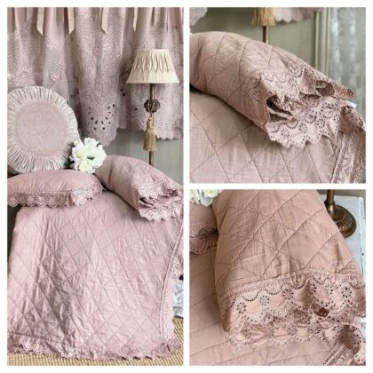 Couvre lit Shabby chic vieux rose Blanc Mariclo